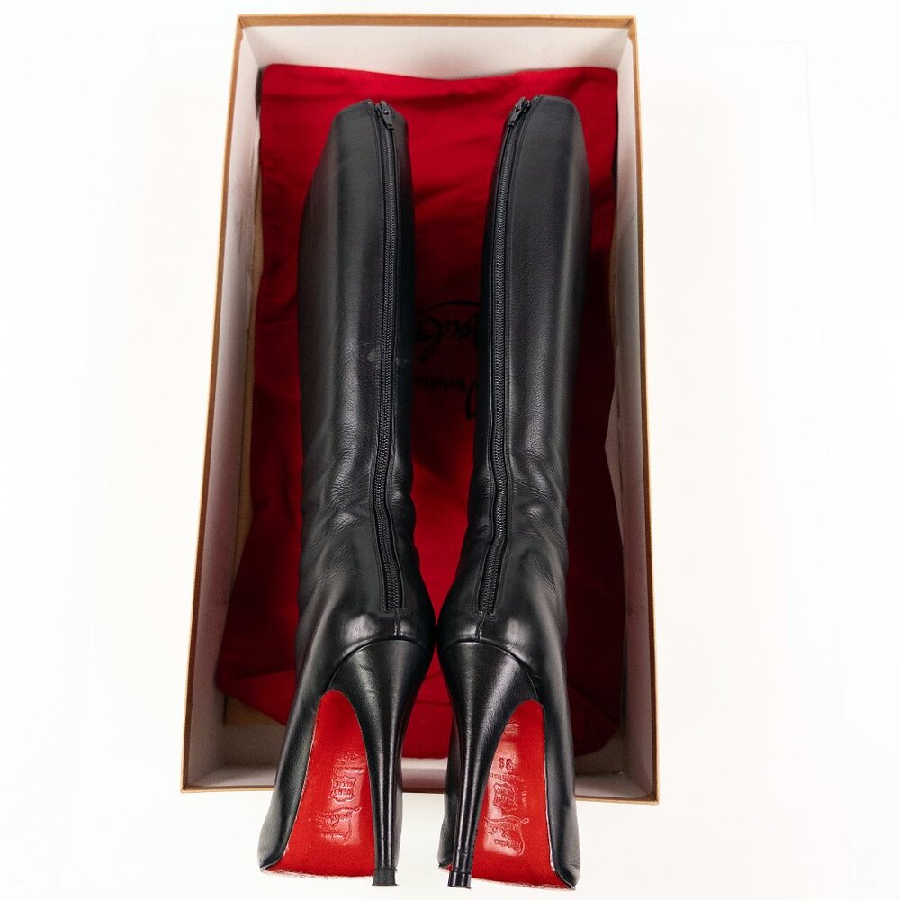 Christian Louboutin Black Leather Bourge 100 Knee-High Boots - Picture 8 of 14